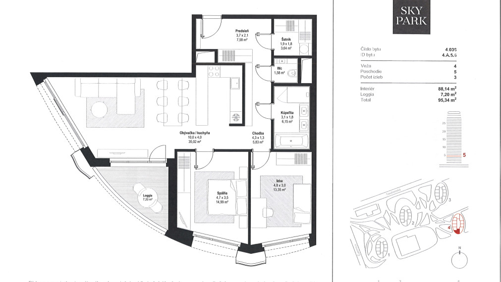 PREDAJ NOVOSTAVBY 3 izbového bytu s parkovacími miestami v SKY PARKU.