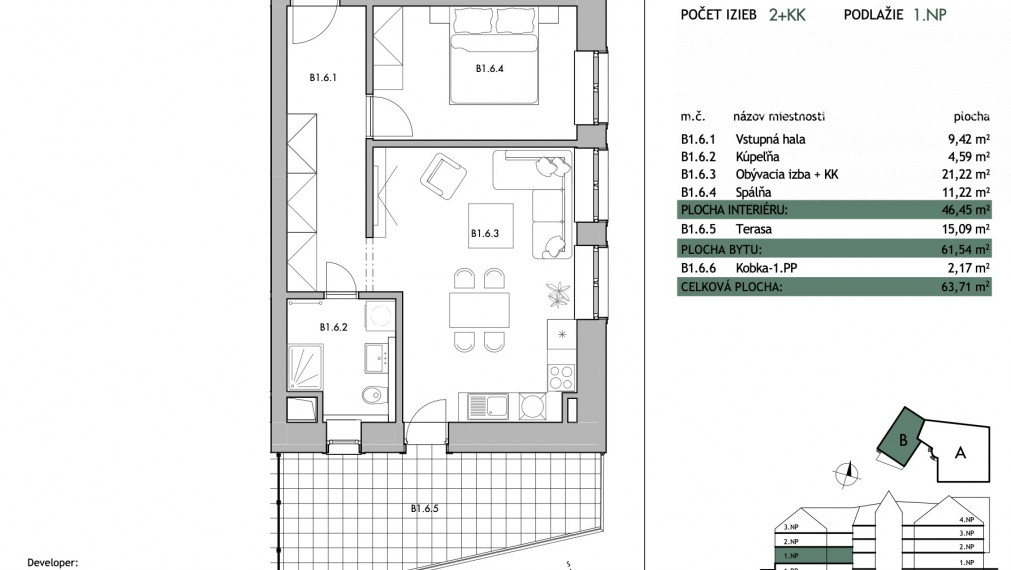 KERLING-NOVOSTAVBA 2 izb. bytu s terasou Banskej Štiavnici