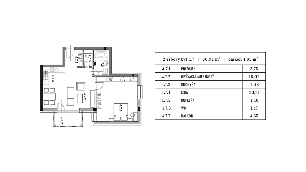 Priestranný 2-izbový byt na 4. podlaží – projekt Egídius, Poprad