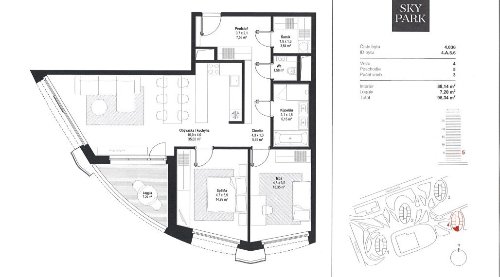 PREDAJ NOVOSTAVBY 3 izbového bytu s parkovacími miestami v SKY PARKU.